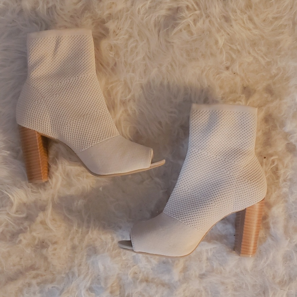 Nude Peep-toe Sock Bootie